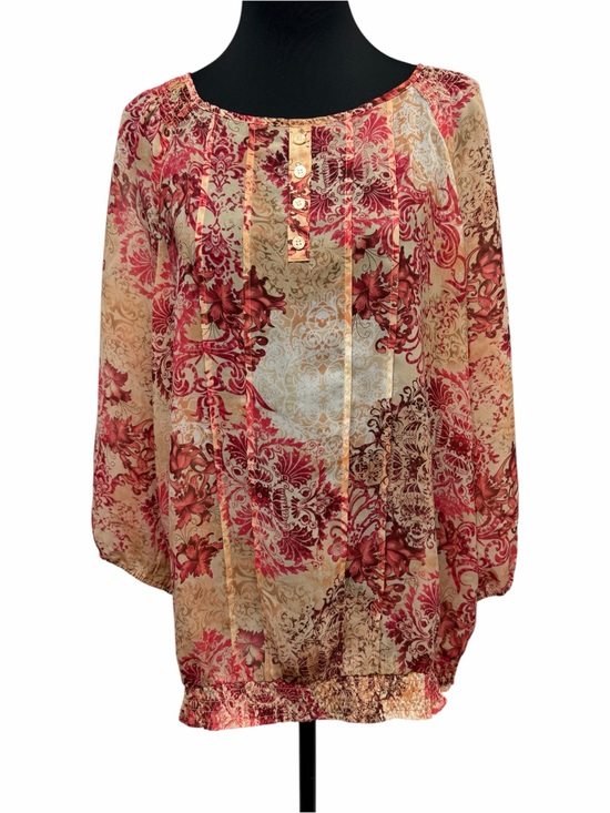 Willow Bay Tops - Willow Bay 1X Pink Beige Floral Paisley Boho Peasant Blouse Sheer